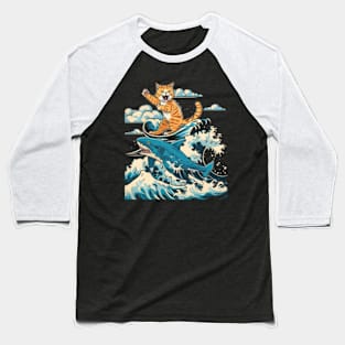 Cat Riding Shark Oceanic Thrill Seeker Baseball T-Shirt